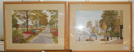 James Warren- Worthing bowling club and another pair watercolours